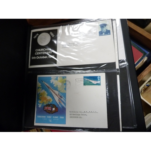 8 - Various stamp albums including first day covers, European, British and Worldwide stamps.