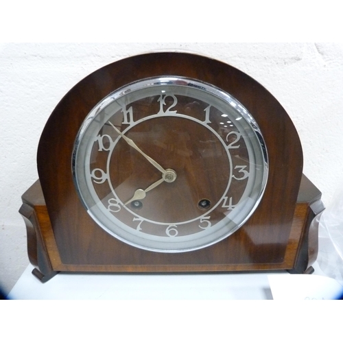 81 - Walnut-cased mantel clock.