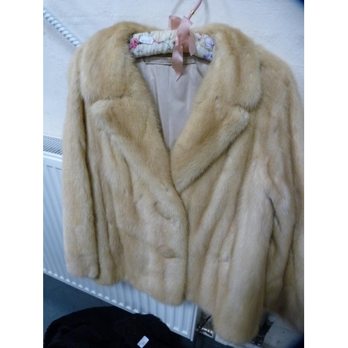 85 - Fur jacket, another coat, and two handbags.