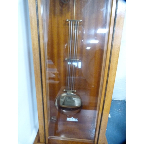 88 - Reproduction twin train wall clock with subsidiary seconds dial, with two brass-coated weights.