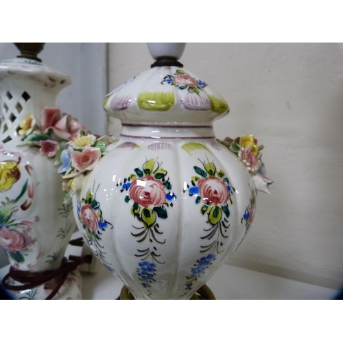 97 - Pair of Capodimonte-style floral encrusted table lamps.