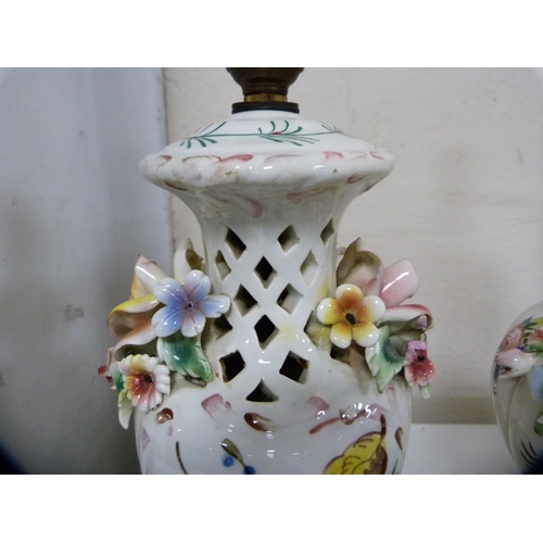 97 - Pair of Capodimonte-style floral encrusted table lamps.