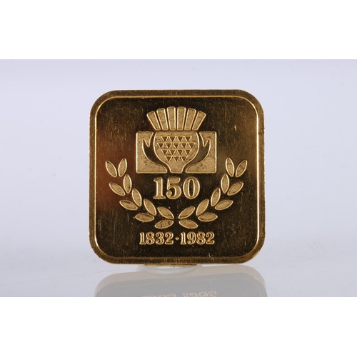 710 - Chinese 999 fine gold ingot medal, commemorating a 150th anniversary 1832-1982, stamped '9999', 18.7... 