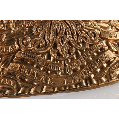 811 - Brass lance helmet plate ‘Royal Lancers’ for the 9th Queens Own Royal Lancers, 21cm long... 