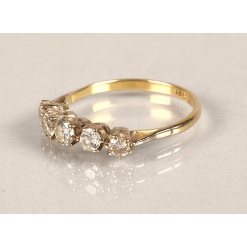 37 - Ladies 18 ct gold five stone diamond ring.ring size w