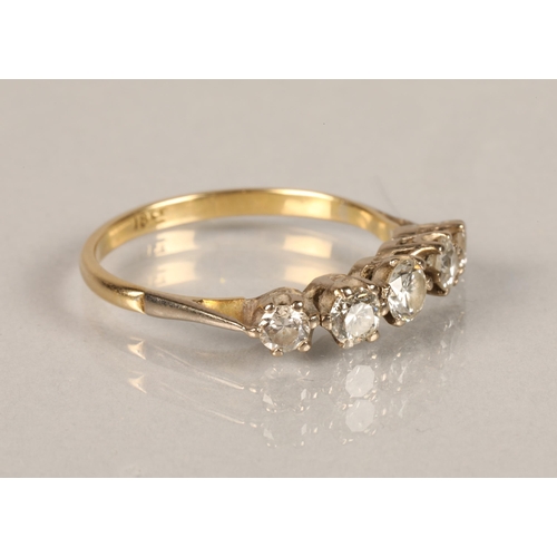 37 - Ladies 18 ct gold five stone diamond ring.ring size w