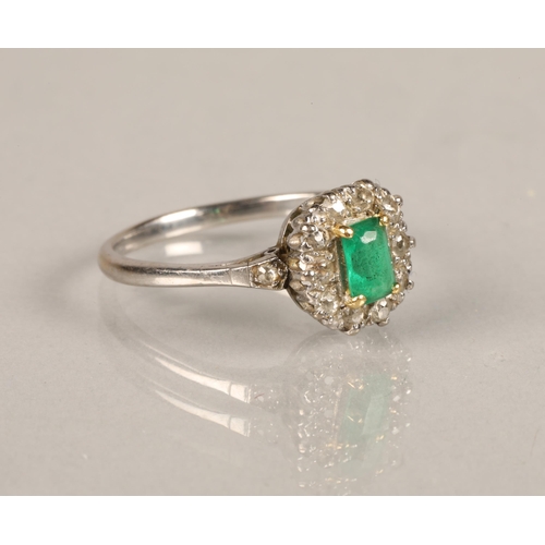 38 - Ladies 18 ct white gold emerald & diamond ring.ring size p/q