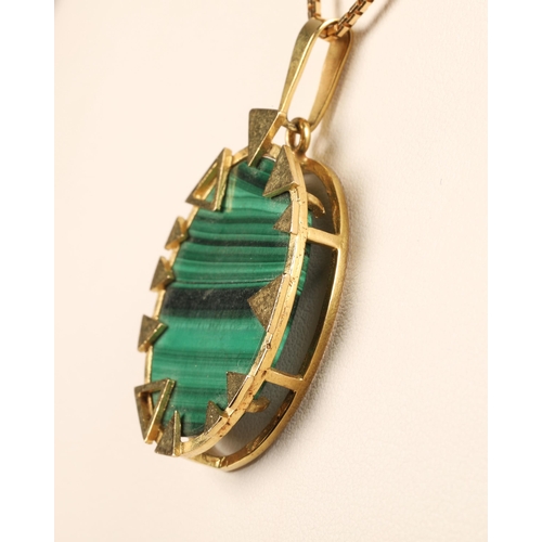 52 - 9ct gold mounted malachite pendant on a 9 ct gold chain.total weight 10.3 grams