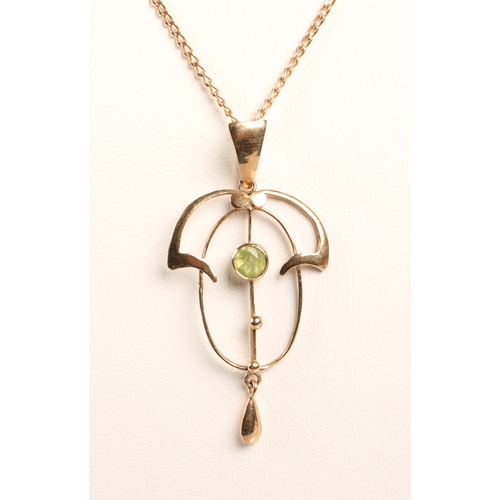 69 - 9ct gold peridot pendant on 9ct gold chain, total weight - 3.2g