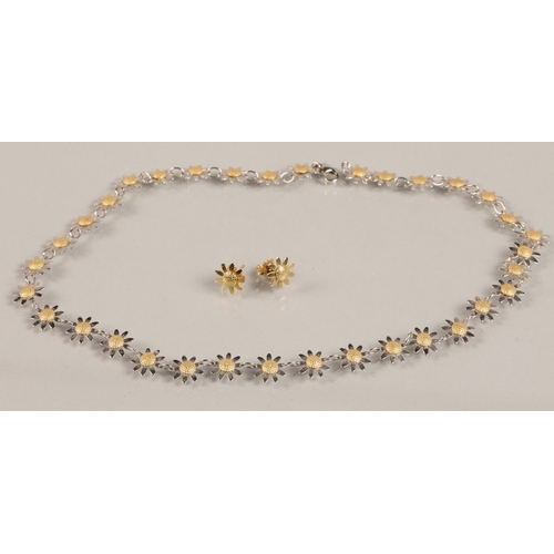 73 - 18ct white and yellow daisy chain necklace with matching 18ct yellow gold earrings, total weight - 1... 