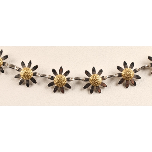 73 - 18ct white and yellow daisy chain necklace with matching 18ct yellow gold earrings, total weight - 1... 