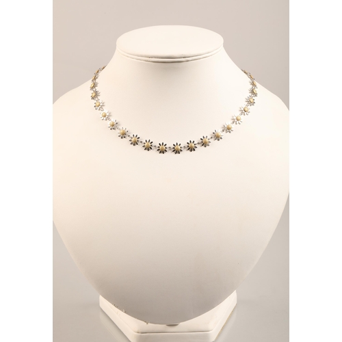 73 - 18ct white and yellow daisy chain necklace with matching 18ct yellow gold earrings, total weight - 1... 