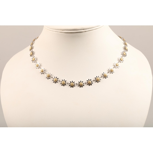 73 - 18ct white and yellow daisy chain necklace with matching 18ct yellow gold earrings, total weight - 1... 