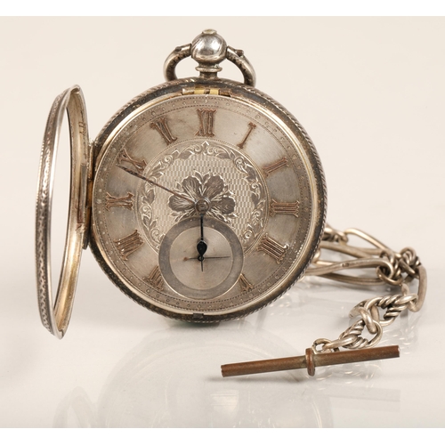 79 - Gents' silver pocket watch with silver chain, made by Matthew M. Henderson, Coatbridge and Airdrie