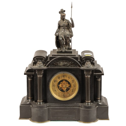 203 - Victorian architectural-style mantel clock, mounted by a figure