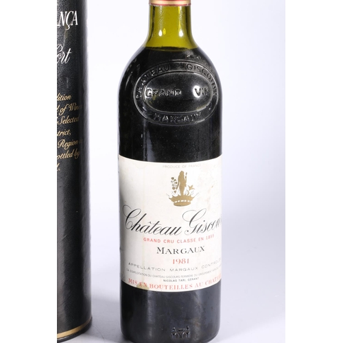 366 - Bottle of CHATEAU GISCOURS 1981 Margaux 75cl no abv. stated and a bottle of DUQUE DE BRANGANCA 20 ye... 