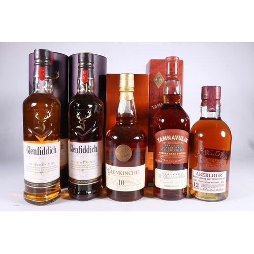 373 - Five bottles of single malt Scotch whisky to include GLENKINCHIE 10 year old 70cl 43% abv. boxed, AB... 