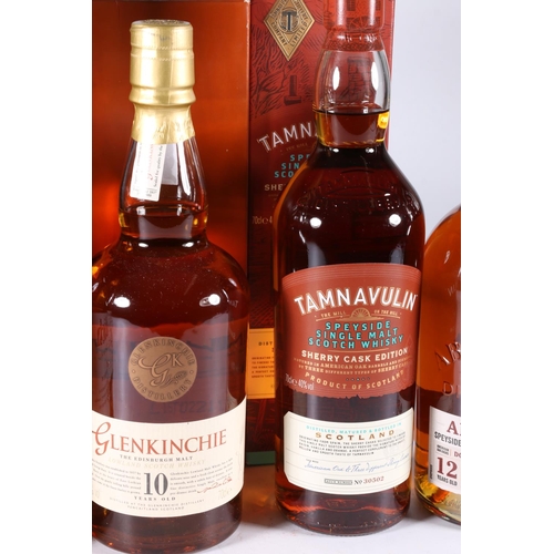 373 - Five bottles of single malt Scotch whisky to include GLENKINCHIE 10 year old 70cl 43% abv. boxed, AB... 