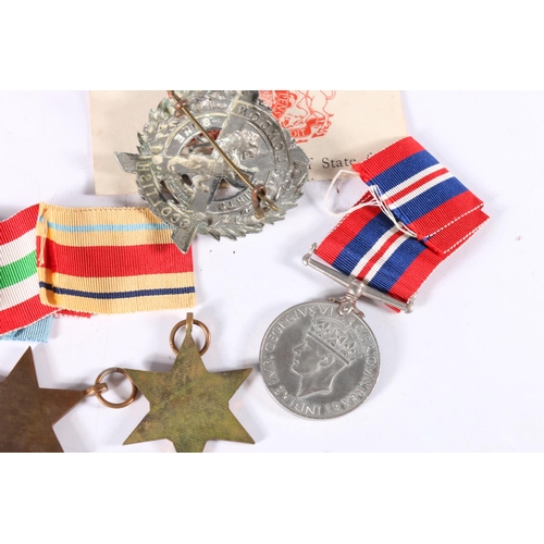 780 - WWII war medals including Defence medal, WWII war medal, Africa star, Italy star and 1939-1945 star,... 