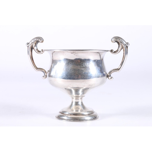 802 - Royal Army Medical Corps interest, a Sterling silver trophy prize cup with two acanthus leaf scroll ... 