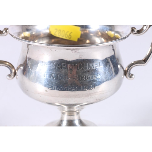 802 - Royal Army Medical Corps interest, a Sterling silver trophy prize cup with two acanthus leaf scroll ... 