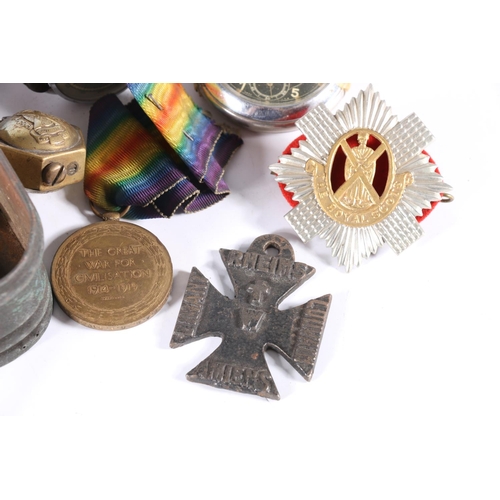 828 - WWI victory medal [106497 2 AM D R DAVIDSON RAF] Royal Air Force, two trench art lighter, one Royal ... 