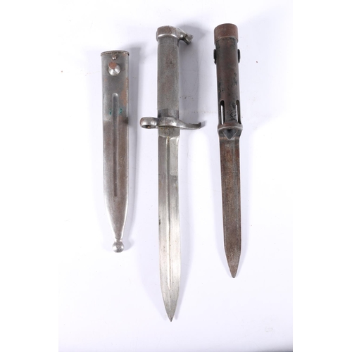 833 - Swedish 1896 pattern bayonet, blade length 20.5cm, bayonet length 33cm, with scabbard and a Belgian ... 