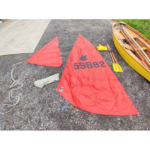 590 - Vintage 16' Mirror type sailing dinghy of leaf form and of marine ply and teak construction. With sa... 