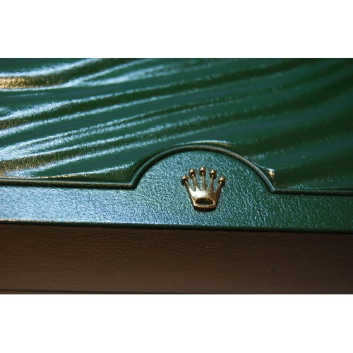 136 - Rolex green tooled watch box with gilt crown emblem to the top of the box, marked Rolex to the fitte... 