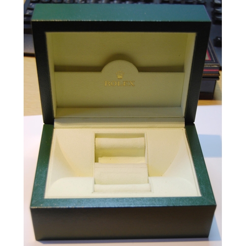 136 - Rolex green tooled watch box with gilt crown emblem to the top of the box, marked Rolex to the fitte... 