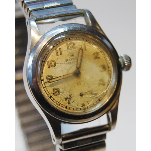 140 - Rolex Oyster wristwatch, c. 1930s, in stainless steel case with oatmeal dial, Arabic numerals and se... 