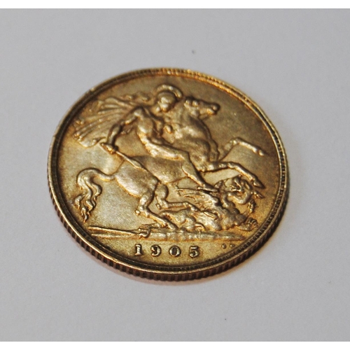 154 - Edward VII gold half sovereign, 1905, 4g.