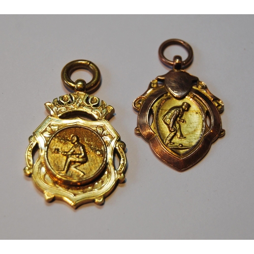 93 - Two 9ct gold bowling medals engraved to the reverse, dated 1924 and 1928, both with pendant ring loo... 