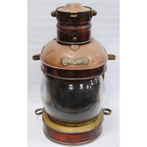 185 - Four copper and brass ship's lamps, for port, starboard, masthead and anchor, all with brass carry h... 