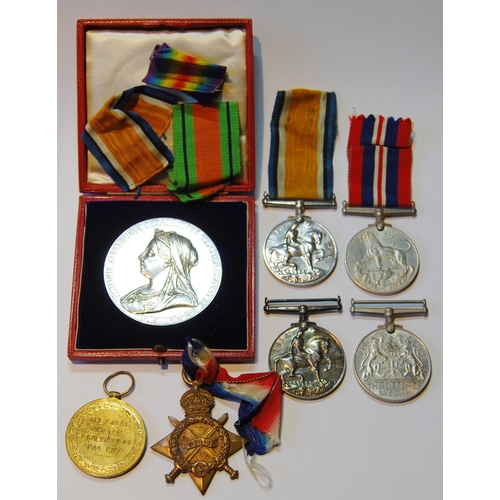 95 - Group of three WWI campaign medals awarded to M2-115383 Pte M Mulvaney ASC, and another WWI war meda... 