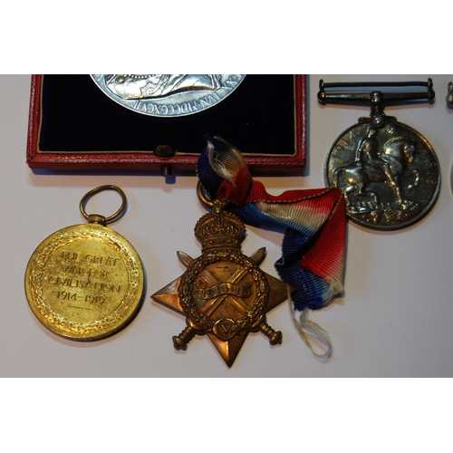 95 - Group of three WWI campaign medals awarded to M2-115383 Pte M Mulvaney ASC, and another WWI war meda... 