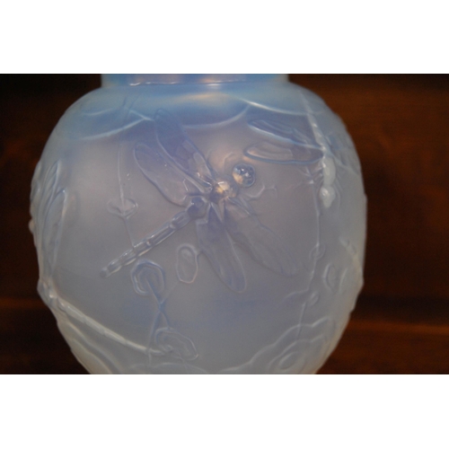 227 - Sabino of Paris opalescent oviform glass vase in the 'Dragonfly' pattern, signed to the underside, 1... 