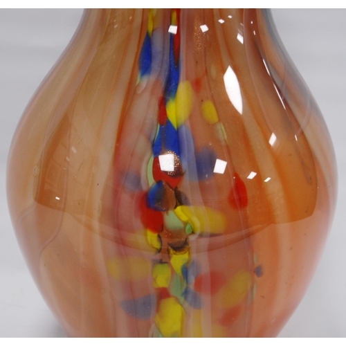 228 - Murano-style art glass baluster vase with tutti-frutti coloured millifiori decoration, on yellow, pi... 