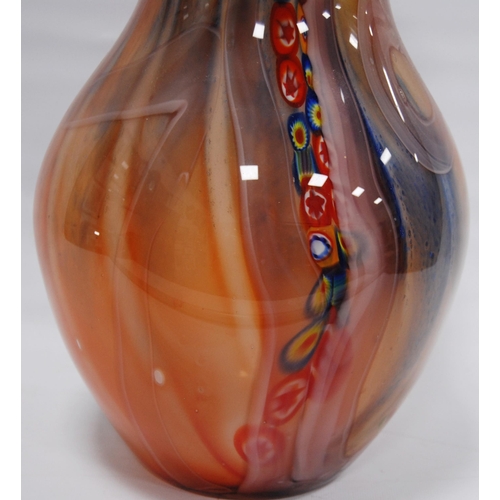 228 - Murano-style art glass baluster vase with tutti-frutti coloured millifiori decoration, on yellow, pi... 