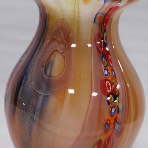 228 - Murano-style art glass baluster vase with tutti-frutti coloured millifiori decoration, on yellow, pi... 