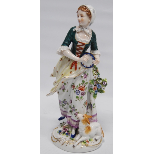 210 - Pair of continental Meissen-style porcelain figures modelled as a gallant male and a female holding ... 