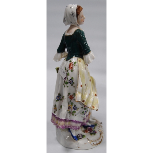 210 - Pair of continental Meissen-style porcelain figures modelled as a gallant male and a female holding ... 