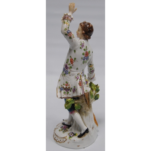 210 - Pair of continental Meissen-style porcelain figures modelled as a gallant male and a female holding ... 