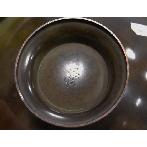 217 - Gouda Pottery shallow bowl, the well decorated with colourful toadstools within blue and gold rounde... 