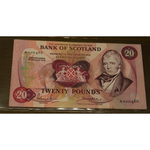 160 - Three Bank of Scotland £20 banknotes, 132-1 issued October 1st 1970, signed Polwarth/Walker, no. A00... 