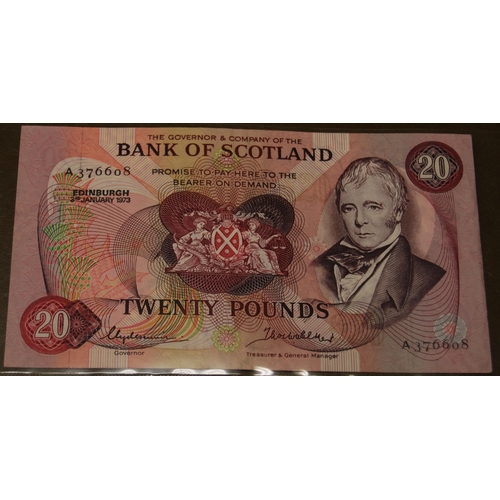 160 - Three Bank of Scotland £20 banknotes, 132-1 issued October 1st 1970, signed Polwarth/Walker, no. A00... 