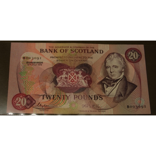 160 - Three Bank of Scotland £20 banknotes, 132-1 issued October 1st 1970, signed Polwarth/Walker, no. A00... 