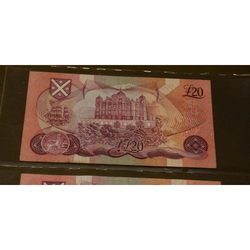 160 - Three Bank of Scotland £20 banknotes, 132-1 issued October 1st 1970, signed Polwarth/Walker, no. A00... 