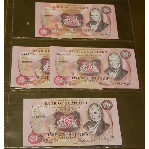 162 - Four Bank of Scotland change of prefix and last prefix £20 banknotes, all signed by Pattullo/Burt to... 