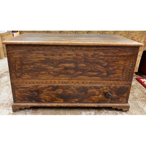 638 - Victorian pine blanket box with fitted drawer